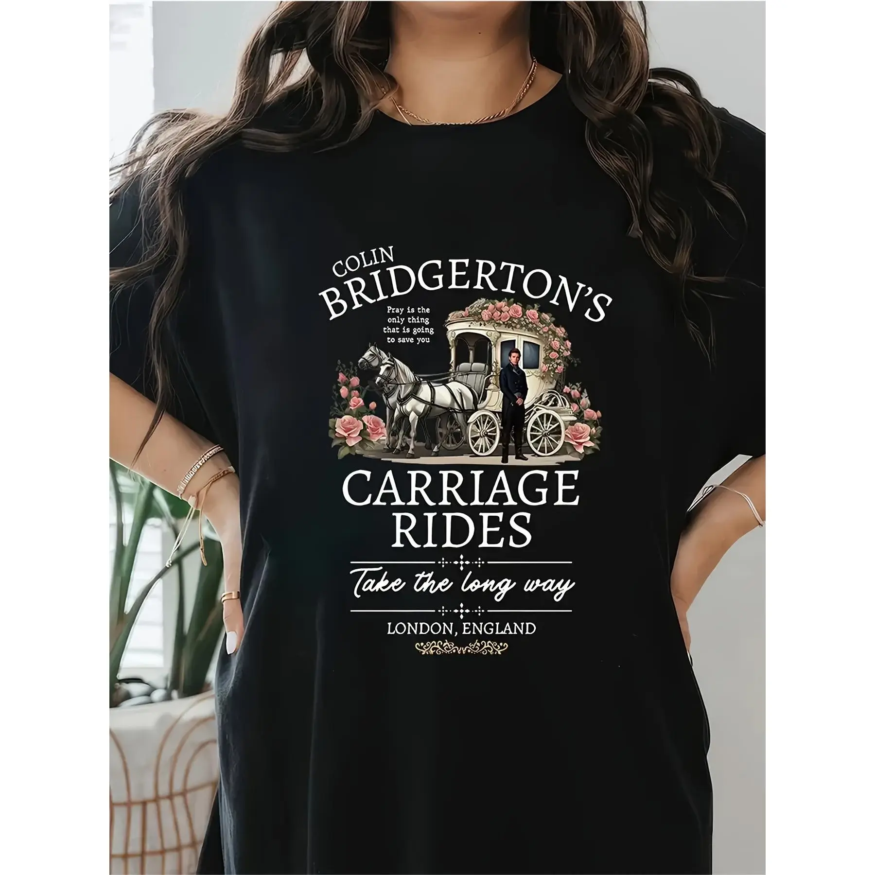 Women's Casual Colin Bridgerton Graphic T-Shirt, Loose Fit 100% Cotton Round Neck Short-Sleeve Tops