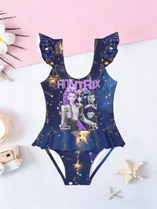 Rumi Swimsuit, Starry Sky Print One-Piece Swimwear, Girls' Quick-Drying Swimming Suit, Cute Slim-Fitting Design