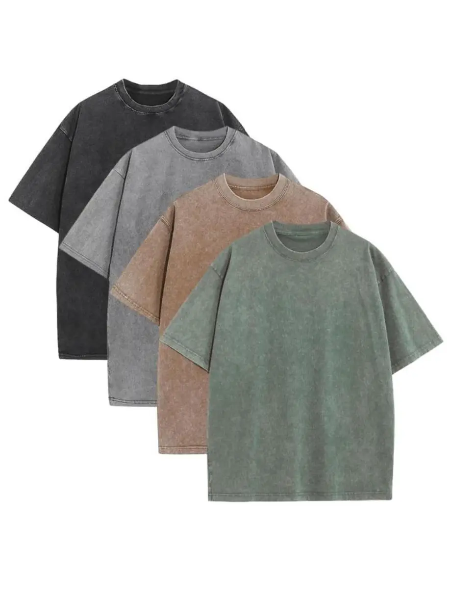 Men's 4-Pack Oversized Loose-Fitting Short-Sleeve Plain Round Neck T-Shirts - Water-Resistant Cotton Menswear, Pull-On Streetwear Fitness Tops, Machine Washable, Foldable, Cold Wash Compatible, Unisex Sizes, Casual Gym Shirts Breathable Workout Shirt Beig