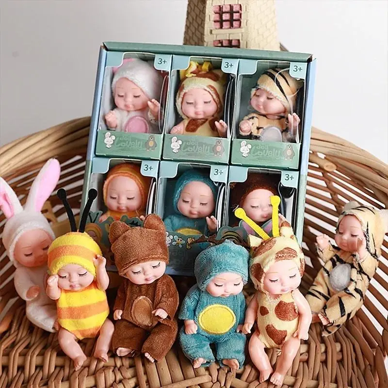6PCS Mini Dolls Cute Animal Clothing Fashion Series Dolls Simulation Rebirth Doll Set Cute Little Dolls Perfect Birthday Gifts