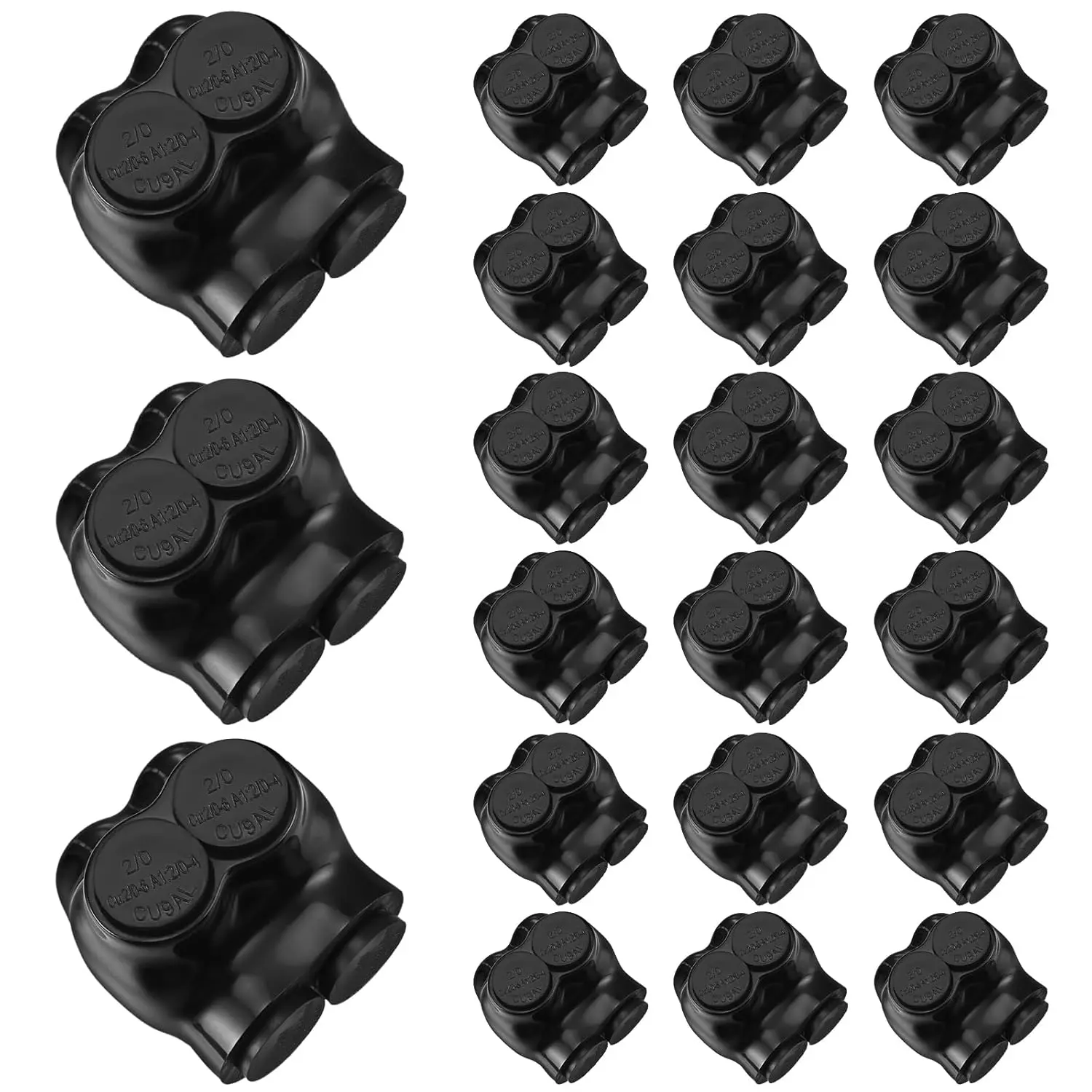 Insulated Multi  Connectors 2 Port Single Entry Splice Electrical Power Connector Black Interconnect Terminals Pre Filled (20 Pcs,2-14 Awg Wire Range)