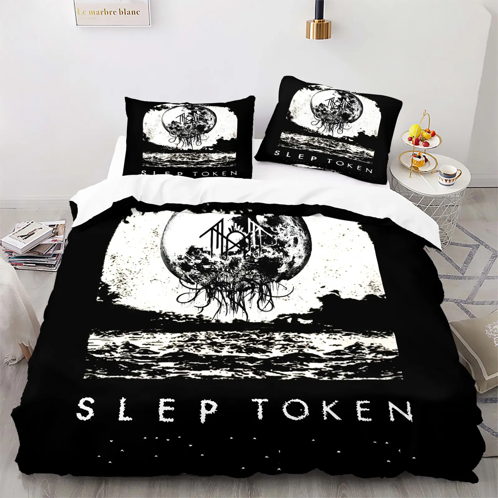 Fantasy Sci-Fi Print Duvet Cover Set, Includes 1 Duvet Cover and 1/2 Coreless Pillowcases, Dark Retro Immersive Bedding, Printed Bedding Set
