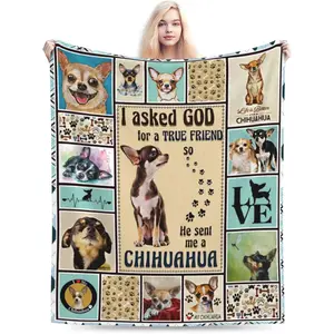 Chihuahua Dog Blanket Dog Decor Throw Blanket Super Warm Soft Plush Lightweight Flannel Cute Animal Blanket Gifts for Girls Baby Kids Women Boys for Winter Couch Bedding