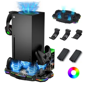 Wiilkac Vertical RGB Cooling Fan Stand and Dual Controller Charging Station for Xbox Series X with 2 x 1400 mAh Rechargeable Battery Accessories Console Smartphone