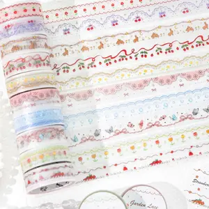 Mangtong 2 Sheer Floral Lace Skirt Edge Cloud Series Pet Stretch Glitter Tape, 10 Colors Available, Perfect for DIY Crafts and Decorations