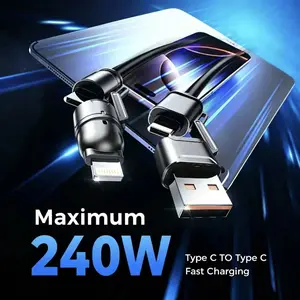 4 in 1 Retractable Charging Cable 240W PD 5A Fast Charging USB C & Lightning for iPhone 17 Samsung Android Laptop Car Kedeso