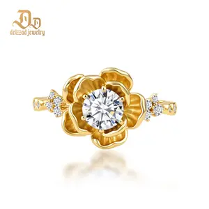 Delzzad 0.9ct Petal’s Heart Ring Paeonia Ring Band VVS Synthetic Moissanite Ring Jewelry S925 Band Perfect Birthday Engagement Wedding Anniversary Christmas Valentine's Day Mother's Day Gift