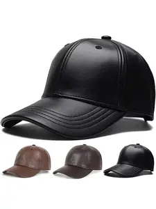 Unisex PU Leather Baseball Cap, Adjustable Sun Protection Hat for Outdoor Travel Beach Vacation, Pure Color Casual Style, Casual Outfits Cap