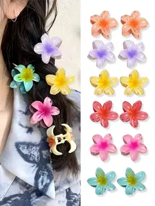 12pcs Boho Gradient Egg Flower Hair Clips, Elegant Back Headband for Women, Perfect for Beach Vacations and Outdoor Activities