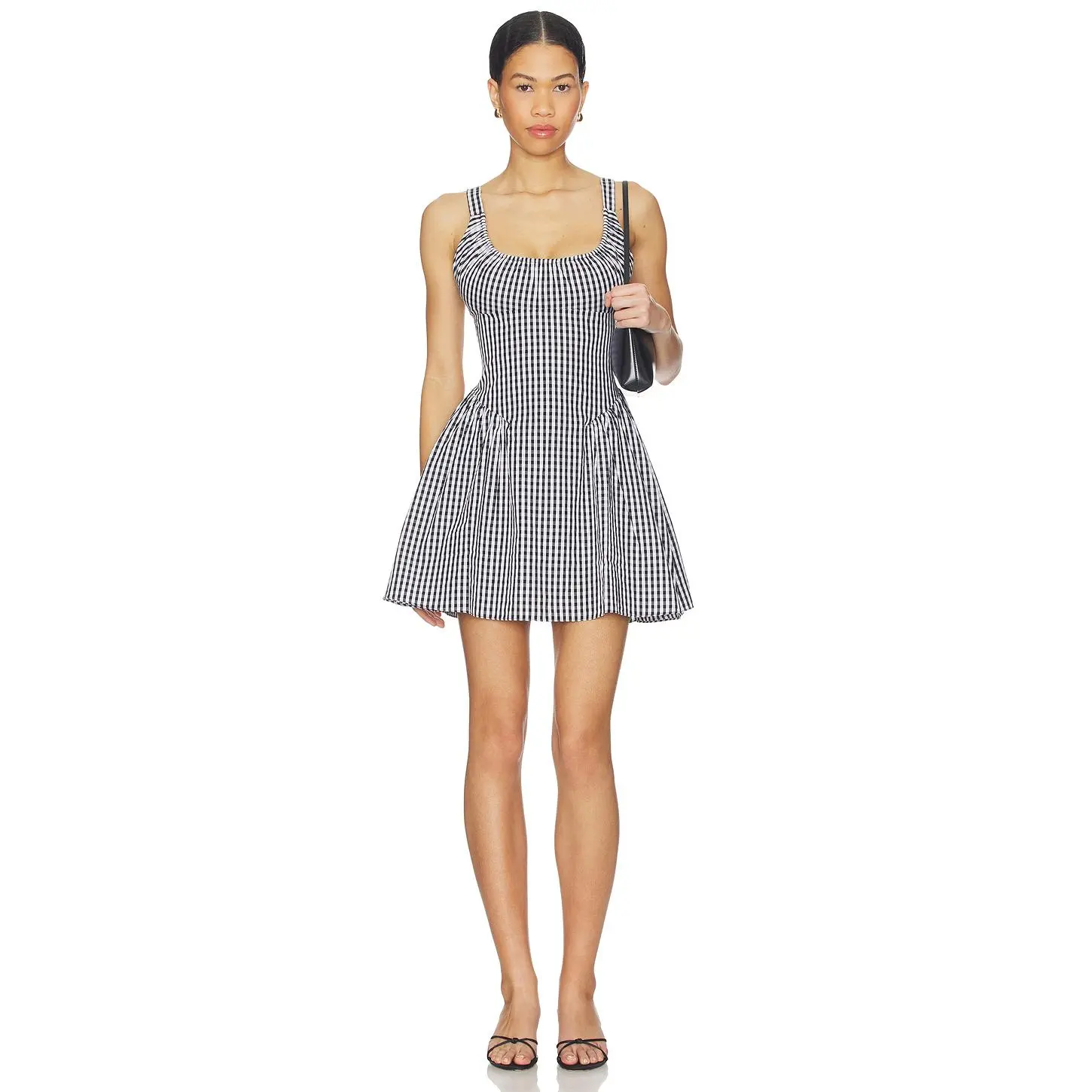 FAITHFULL Marcella Mini Dress in Black Textured Gingha