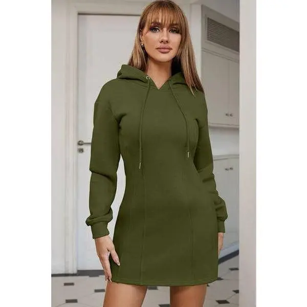 Drawstring Long Sleeve Hooded Dress