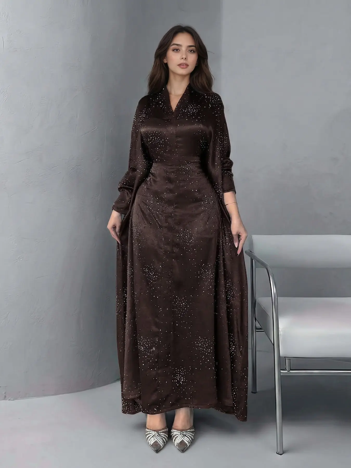 Women's Star Print Long Sleeve Fit Abaya Dress, Modest Formal Casual Chic Elegant Womenswear Dress for Party Wedding Guest, Ladies Islamic Clothing for Spring & Fall