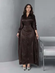 Women's Star Print Long Sleeve Abaya Dress, Modest Casual Dress for Party Wedding Guest, Ladies Islamic Clothing for Spring & Fall