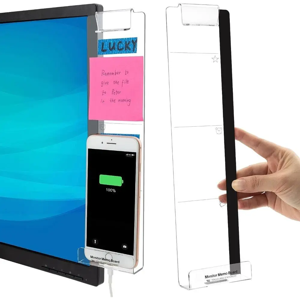 Computer Monitor Side Panel, 2 Counts Transparent Creative Monitor Side Panel with Sticky Note Holder, Desk Accessories for Home Office
