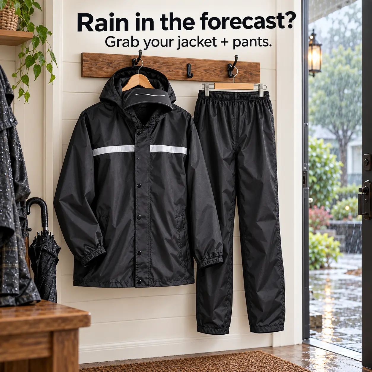 Teen Outdoor Waterproof Reflective Rain Jacket - 300D Oxford Cloth, Hooded, Breathable Mesh Lining, Reflective Strips on the Front and Back, Suitable for Cycling and Outdoor Activities