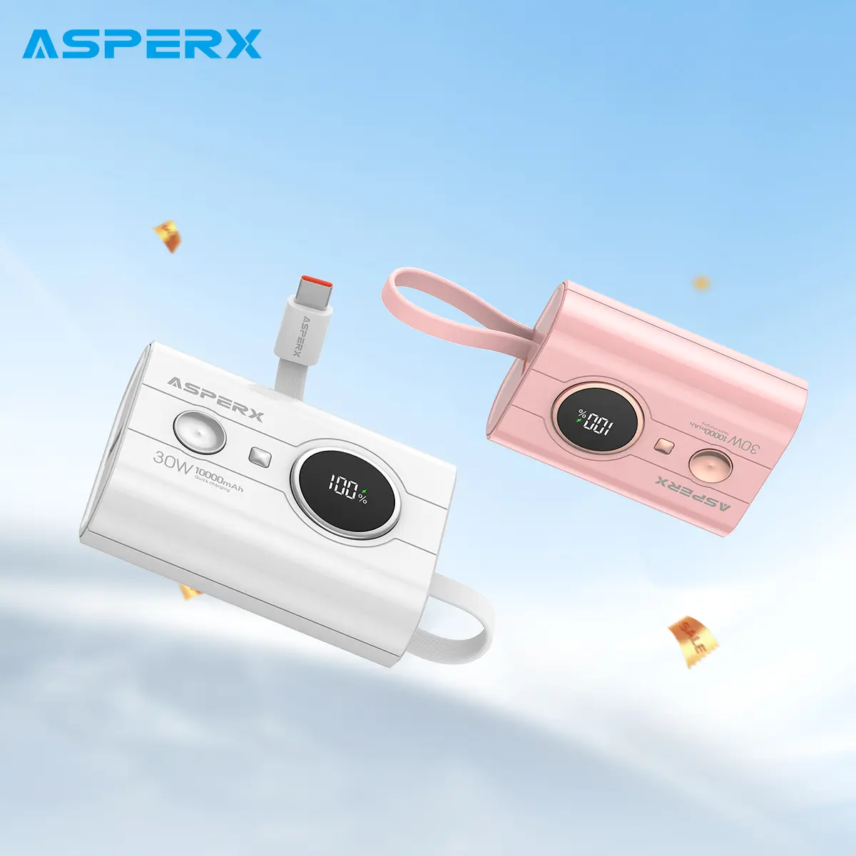 AsperX 30W Fast Charge Power Bank, Mini Portable Charger Built-in Type-C Cable, LED Display, Battery Pack for Smartphone, iPad, etc Chargeable Device,back to school,back to school haul
