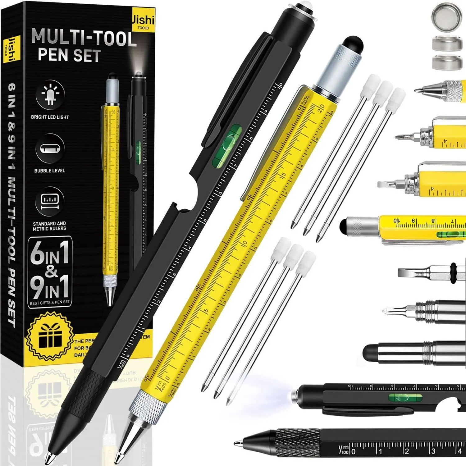 Gifts for Men, Easter Basket Stuffers for Adults Men, Multitool Pens 2pcs Multi-Tool Pen Set, Birthday Fathers Day Dad Gifts from Daughter, EDC Gadget