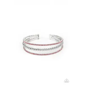 High-End Eye Candy - Pink Rhinestone Silver Coil Cuff Bracelet - Paparazzi
