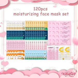 SIOPA 120pcs Moisturizing Face Mask Set with Cherry Blossom Lip Masks Turmeric Clay Masks & Snail Seaweed Sleeping Masks Ideal for Valentine's Day Gifts or Party Favors