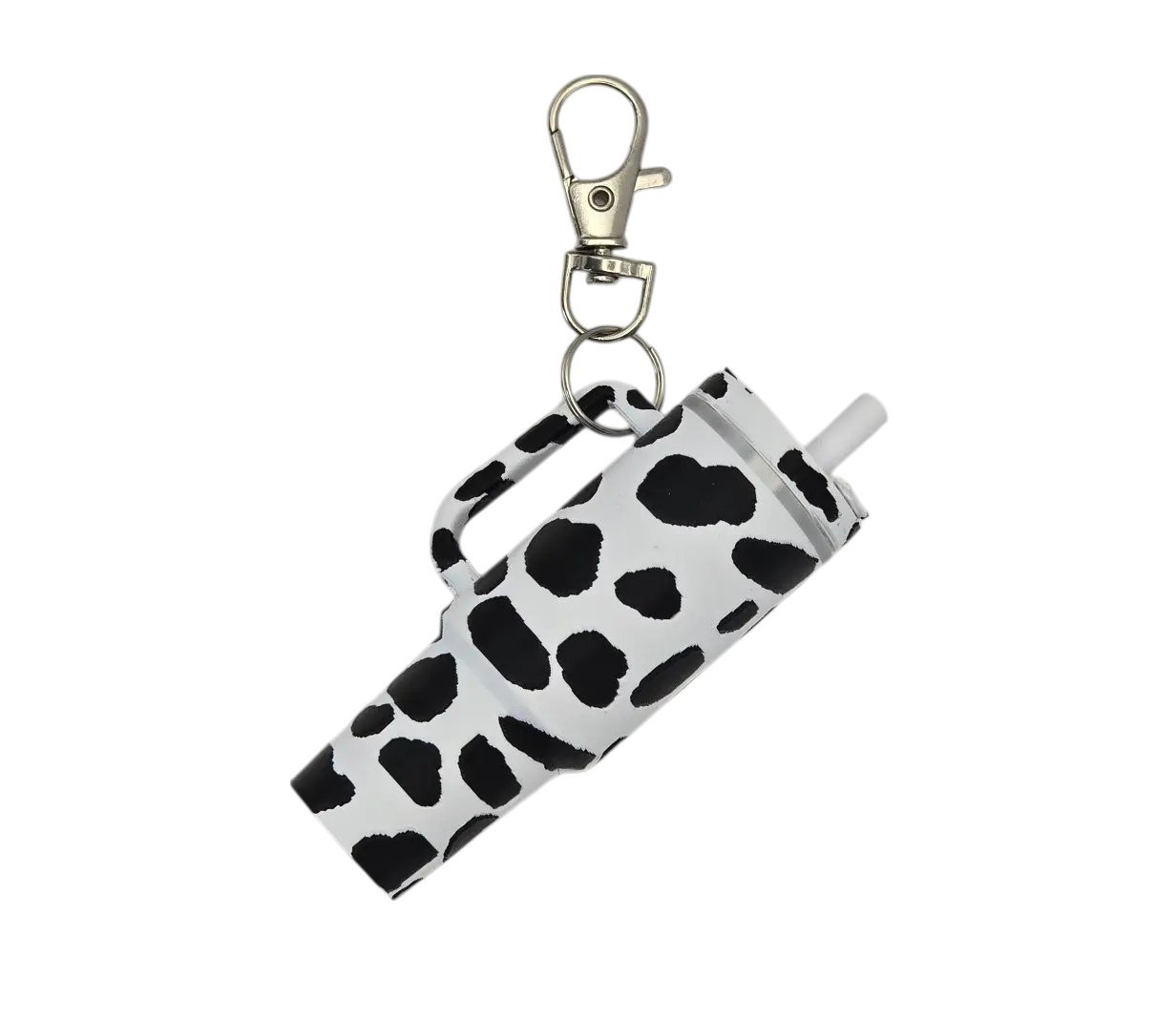Cow Print Mini Cup Keychain - Cute Animal Print Design, Unique Charms for Handbags, Backpacks, and More, 3.5 Inches Tall, Plastic
