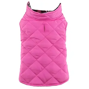 Reversible Pink Plaid Puffer Dog Coat