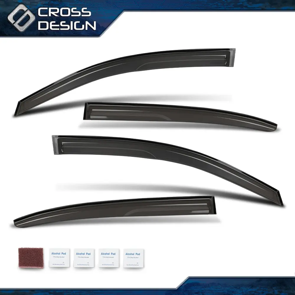 CROSSDESIGN 4 x Window Visors, All-Weather Protection Rain Guards, JDM Stylish Look Sleek Black Finish, Outside Mount/Stick-On Style Vents Fit For 2013-2017 Honda Accord