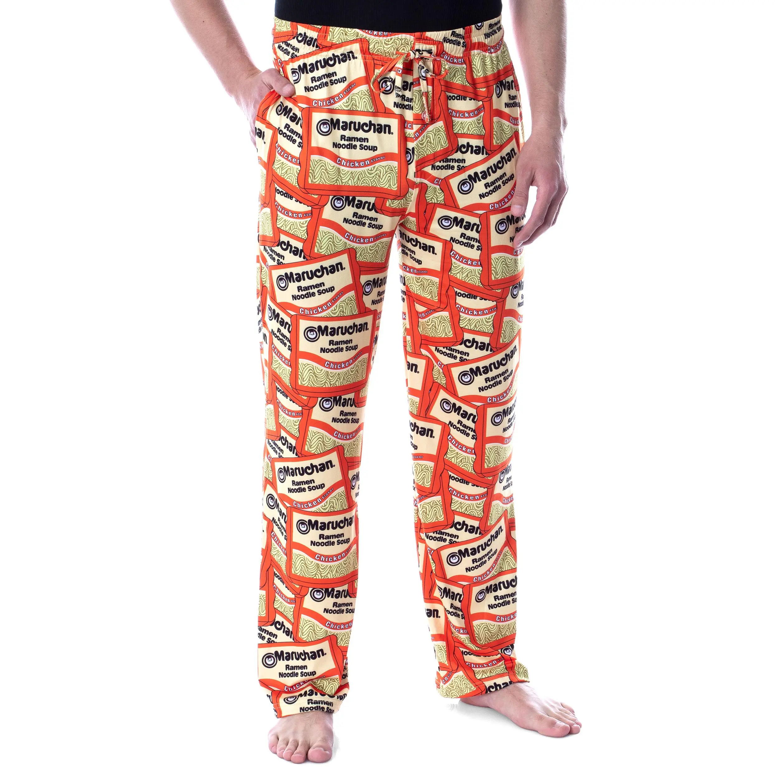 Maruchan Men's Ramen Noodles Soup Chicken Flavor Allover Adult Loungewear Sleep Pajama Pants, Polyester, Stretch