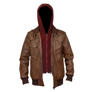 Men's reddish-brown Hoodie Bombar Tan Wax Jacket