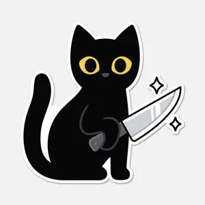 Black Cat With A Slice Of Pepperoni Pizza - Cat Sticker vinyl sticker