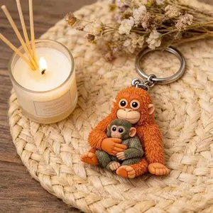Viral Punch Monkey Acrylic Keychain, Cute Baby Monkey with Plush Toy Gift, Emotional Gift for Animal Lovers