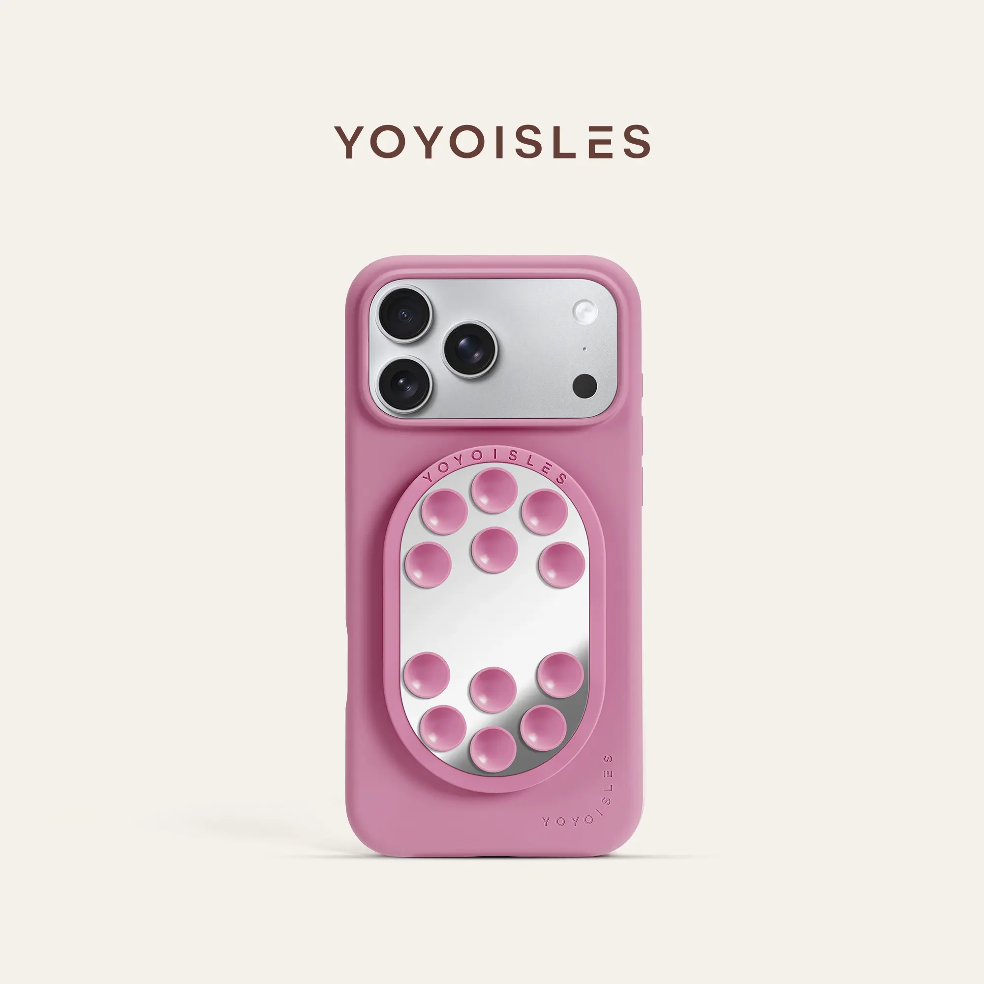 YOYOISLES Suction Cup Phone Mount - Classic Silicone Suction Grip Phone Stand with Built-In Mirror, Reusable Hands-Free Mobile Mount for Content Creators, Makeup, Selfies, Videos on Mirrors & Glass