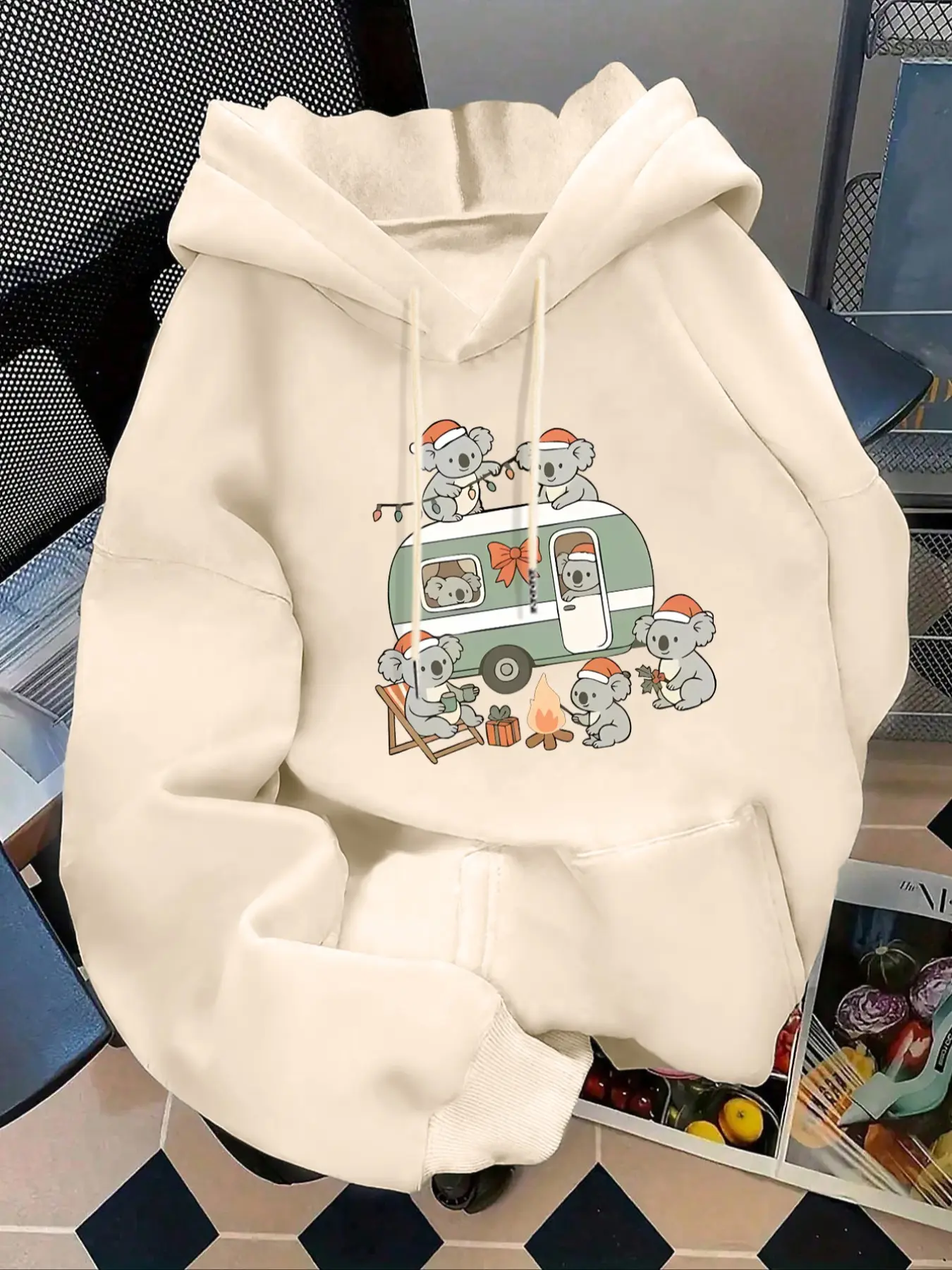 Women's Fashion Hoodie with Koala Print Kangaroo Pocket, Casual Long Sleeve Sweatshirt for Fall & Winter, Daily Wear