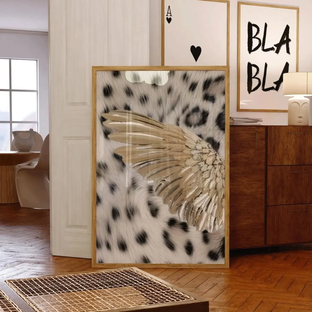 Gold Angel Wing Wall Art Print, Neutral Beige Feather Poster, Glam Luxury Home Decor | Frameless Poster S