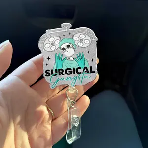 Surgical Gangsta Badge Reel OR Nurse Acrylic ID Holder Surgical Tech Gift Belt or Alligator Clip