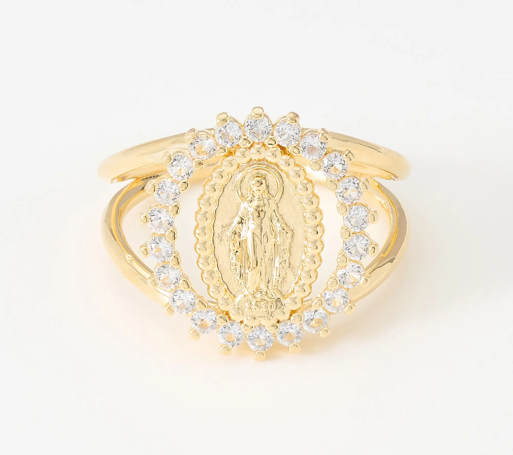 David Markstein Bronze Miraculous Medal White Topaz Halo Ring David Markstein Bronze Miraculous Medal White Topaz Halo Ring