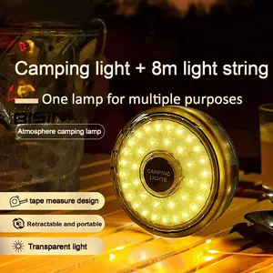 2-In-1 Outdoor Camping Light Strip, Tent Emergency Atmosphere Lamp, Portable Reel Light, Led Rechargeable, Waterproof Storage Camp Light String