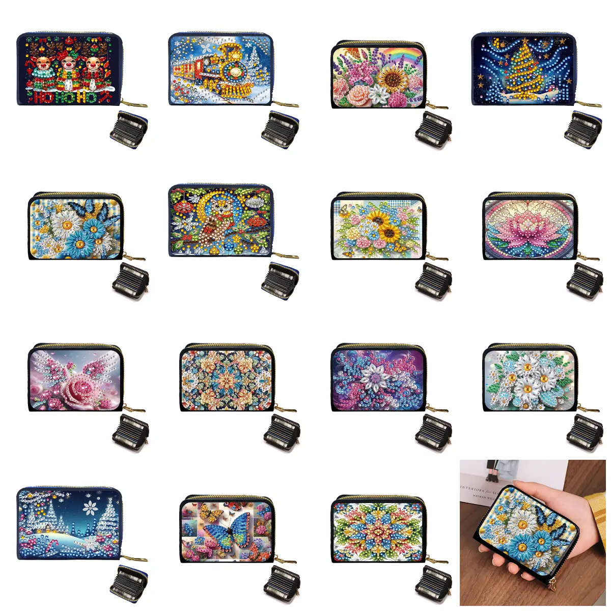 5D DIY Colorful Flowers Diamond Painting Wallet Diamond Painting Card Holder Coin Purse