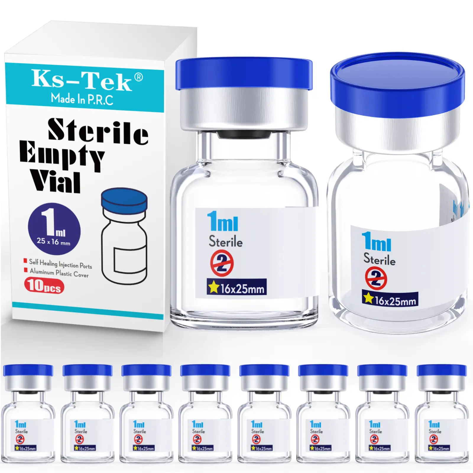 Sterile Empty Vials with Self-Healing Injection Port, Aluminium-Plastic Cap, 10ml 10pcs & 15ml Bottle Options, Autoclaved Package, Polytetrafluoroethylene Component, Enhanced Puncture Capability, Strong Sealing Performance