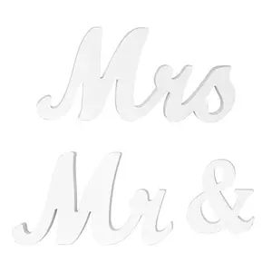 Mr & Mrs Wooden Letters (White) - Wedding Table Decor for Head Table, Anniversary Party, Engagement & Valentine's Day - Rustic Wedding Signs & Romantic Event Decorations