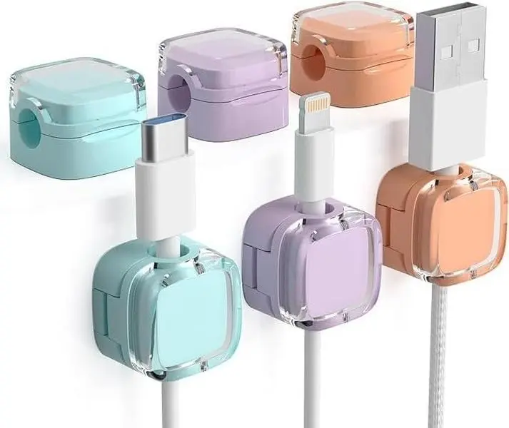 6 Pack Magnetic Cable Organizer & Storage Holder, 2025 New Cord Organizer, USB Charging Cable Storage Holder & Strong Adhesive Wire Holder (Colourful)