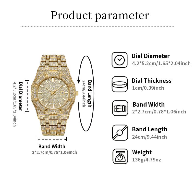 Luxury Rhinestone Embellished Jumpstart sale Classic round dial -Dial Quartz Watch with Gift BoxIncluded Fashion Timeless Classic Watch Holiday Haul  Flash Sale diamond men  Shine at work, lead with brilliance.