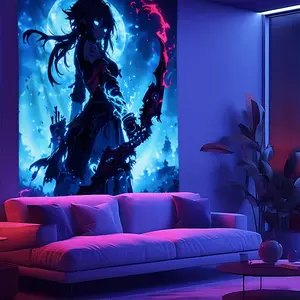 [Home Relaxation] Glow-in-the-Dark Anime Tapestry with Mysterious Character Design –  UV Reactive Wall Hanging for Bedroom, Living Room, or Dorm Decor, Easy to Hang, Bedroom Wall Art |   Dy 60X40 Colorful Gift Decoration