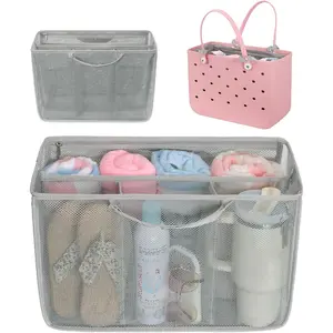 Beach Bag Organizer Compatible with   Large,  Organizer Accessories Insert with 10 Pockets & Adjustable Handle, Lightweight Mesh Tote Liner Divider for Organizing,Grey