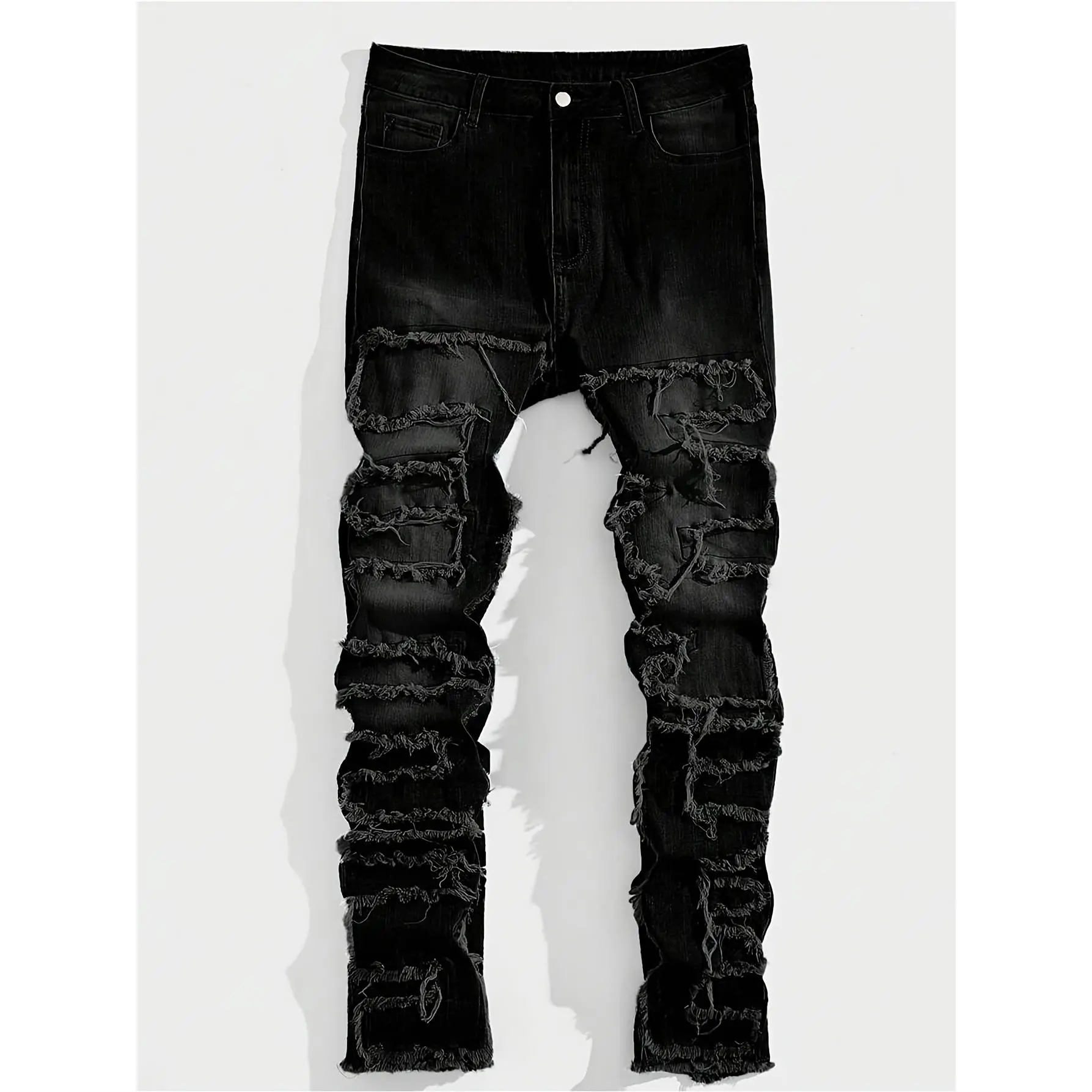Boys' Trendy Ripped Jeans Slim Fit Layered Design Cotton Blend Fabric Comfortable Casual Outing Versatile Fashionable Suitable for Daily School and Outings Available for Ages 2-14
