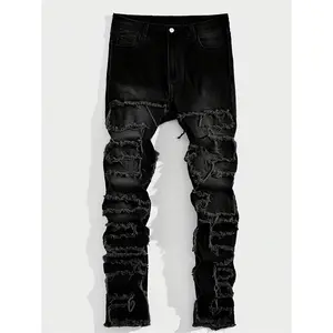 Boys' Trendy Ripped Jeans Slim Fit Layered Design Cotton Blend Fabric Comfortable Casual Outing Versatile Fashionable Suitable for Daily School and Outings Available for Ages 2-14