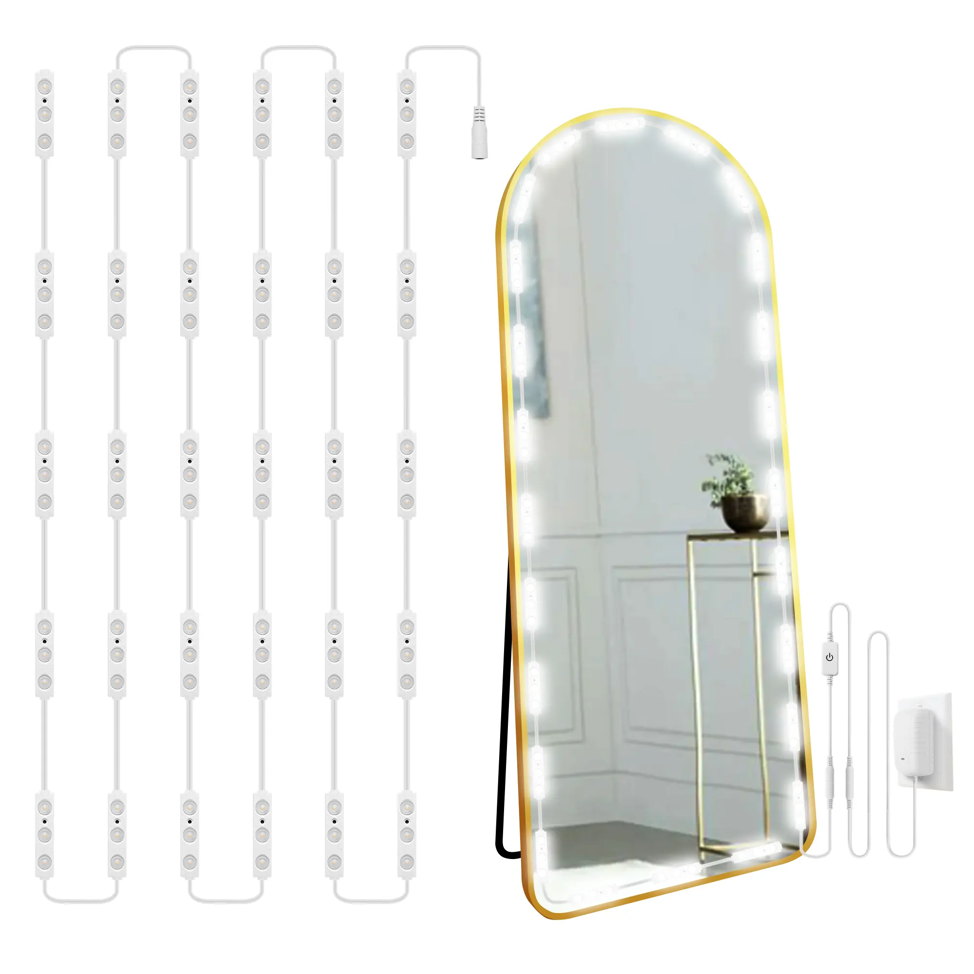 Hollywood Glam Led Vanity Lights Kit(Mirror not Inlcuded), 14ft Dimmable Mirror Lights, Full Body & Bathroom Lighting, Plug in Floor Light with Power Supply (Mirror not Inlcuded)