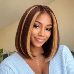 【FBT Shipment】5x5 HD Lace Bob Wig Human Hair Glueless Wig with Drawstring Pre Cut Lace Wear and Go Bob Wig 100% Human Hair for Black Women T1B/30 Bob wig P4/27 Bob wig