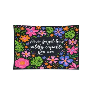 Floral Motivation Tapestry Banner Inspirational Quote Wall Decor Wall Tapestry Black Floral Pattern With Inspirational Quote Never Forget How Wildly Capable You Are For Living Room Bedroom Home Decor