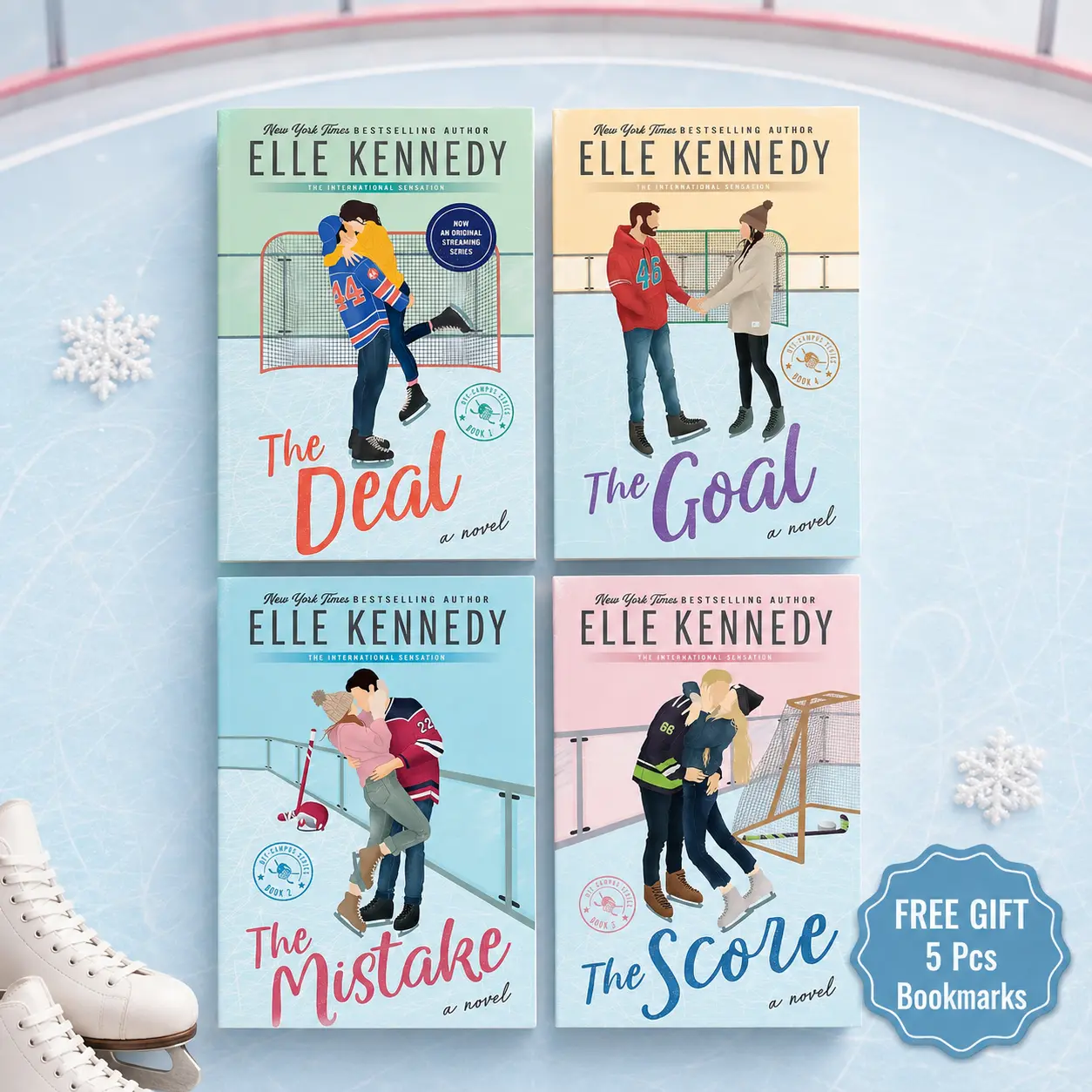 Off-Campus Series By Elle Kennedy, Includes Deal, Mistake, Score, Goal, 4-Book Paperback Romance Collection, College Love Story Books, Free Gift 5 Pcs Bookmarks