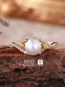 S925 Sterling Silver Faux Pearl Decor Ring, Vintage Palace Style Rhinestone Decor Ring for Women, Trendy All-match & Exquisite Jewelry for Birthday Gift, Statement Rings